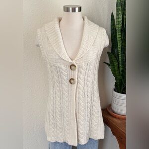 Vintage‎ Cable Knit Sweater Vest Shawl Collar Wool Blend Large